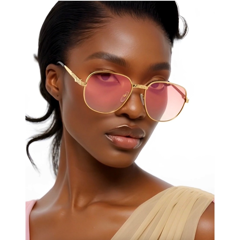 Gold Braided Metal Fashion Sunglasses Pink Gradient Lens Retro 70s Style Women‎